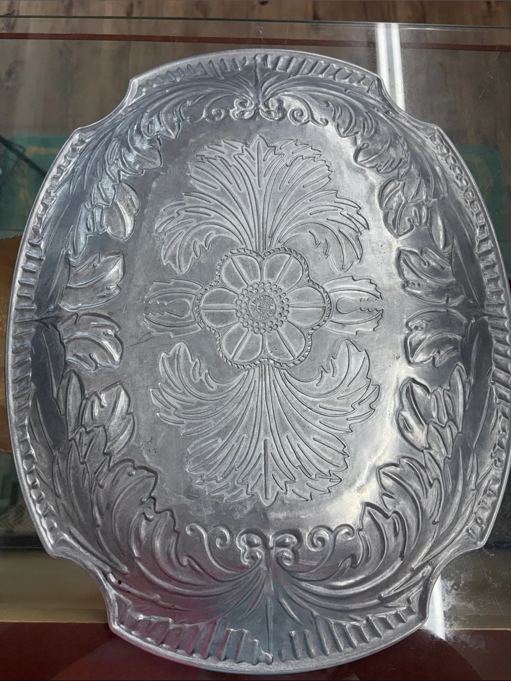 Ornate Silver-Tone Leaf Vanity Tray